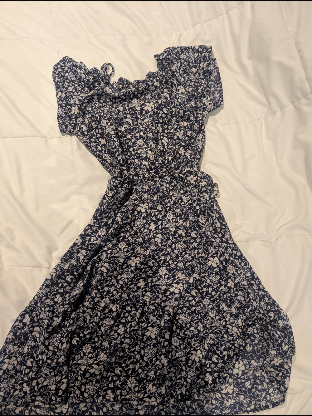 Navy Floral Off-Shoulder Dress